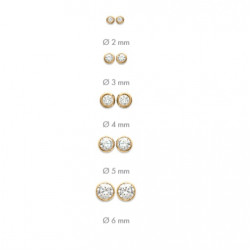 Boucles D'oreilles 2 MM Puces Zirconium Serti Clos Cristal Plaqué Or 18 Carats