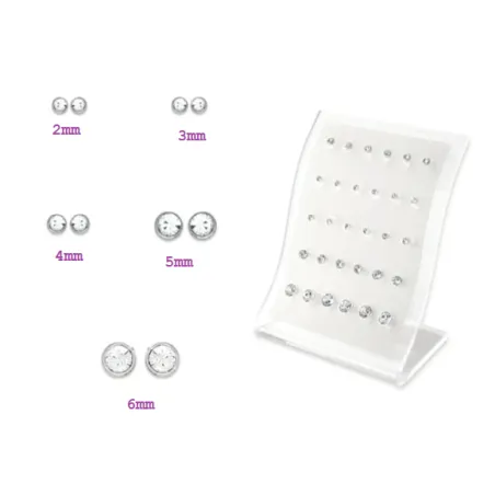 Boucles D'oreilles Zirconium Cristal Rond - Argent Massif 925 Rhodié - Bijoux Neufs Avec étiquettes