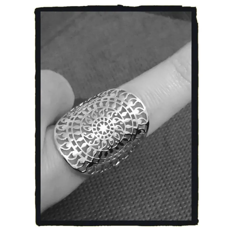 Bague En Argent Massif 925 - Anneau Ajouré Taille 54, Neuf Avec étiquettes, Style Fantaisie Femme