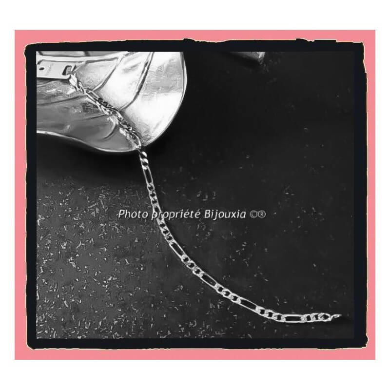 Bracelet 18 CM x 3MM Maille Figaro Alternée En Argent Massif 925/1000 Femme/ADO