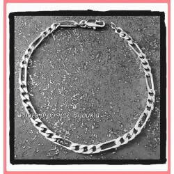 Bracelet 21 CM x 4 MM Maille Figaro Alternée Argent Massif 925/1000
