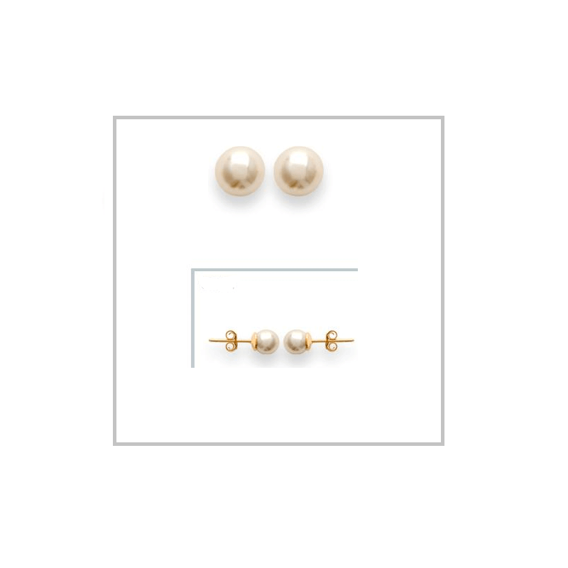 Boucles D'oreilles Perles de Majorque 6MM & Plaqué Or 18 Carats Beige Nacré