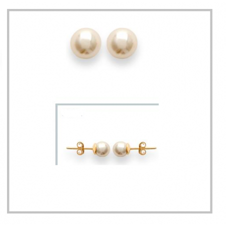 Boucles D'oreilles Perles de Majorque 6MM & Plaqué Or 18 Carats Beige Nacré
