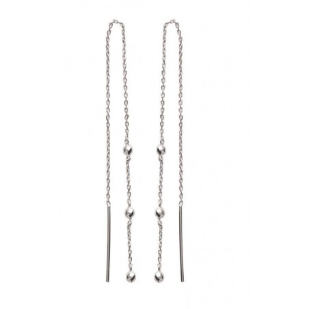 Boucles D'oreilles Double Chaîne Traversante Triple Boules En Argent Massif 925/000