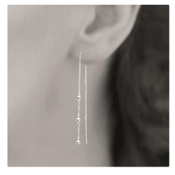 Boucles D'oreilles Double Chaîne Traversante Triple Boules En Argent Massif 925/000