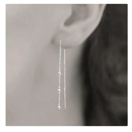 Boucles D'oreilles Double Chaîne Traversante Triple Boules - Plaqué Or 18 Carats, Marque Bijouxia