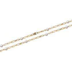 Bracelet Maille figaro alternée et Perles En Plaqué Or 18 carats