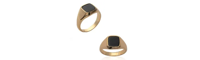 Bague Chevalière Onyx Plaqué Or 18 CARATS T50 à T68