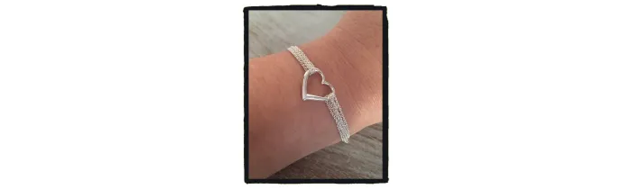 Bracelet Multi Chaînettes forçat avec Cœur Argent Massif 925/000