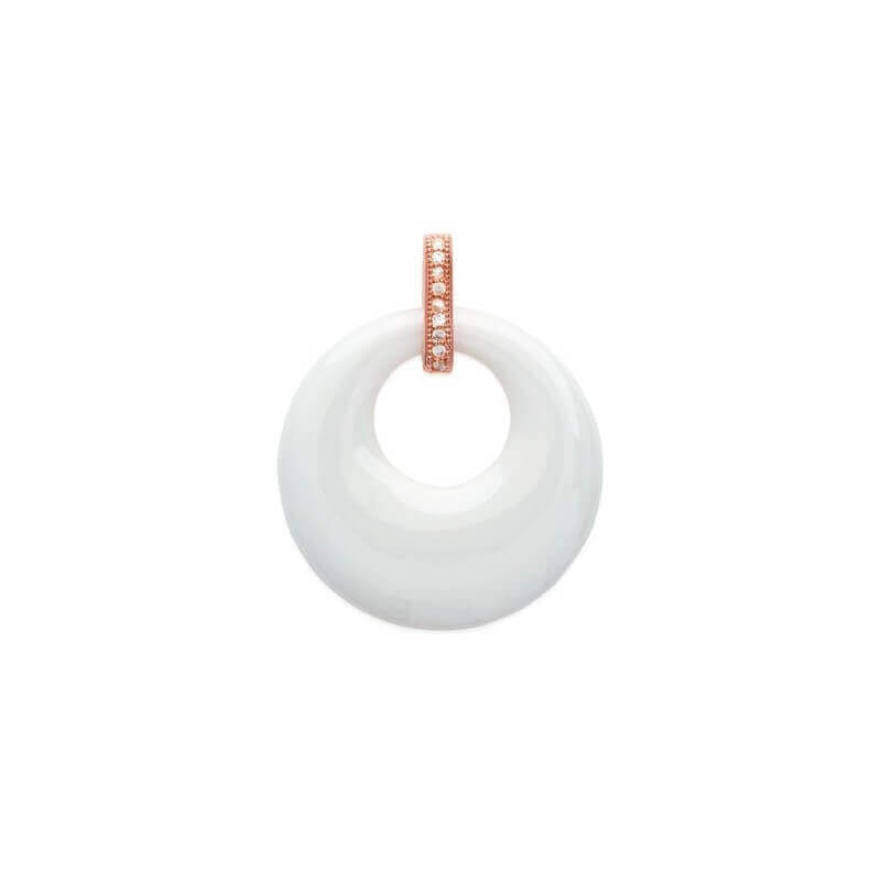 Pendentif Cercle Céramique Blanc Serti Zirconium & Plaqué or rose