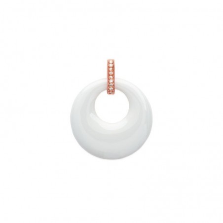 Pendentif Cercle Céramique Blanc Serti Zirconium & Plaqué or rose