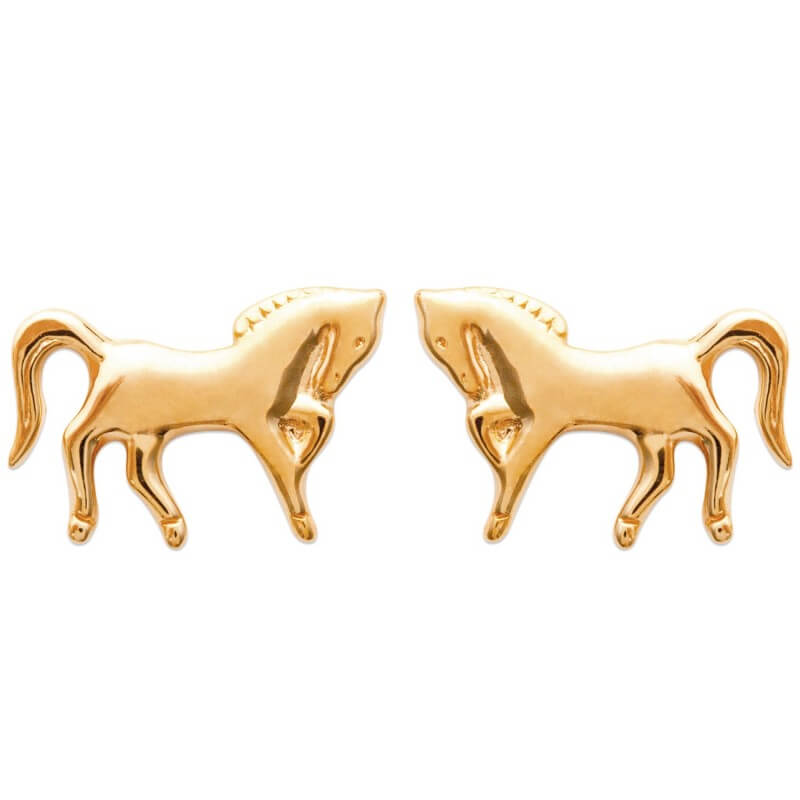 Boucles D'oreilles Puces Chevaux Plaqué or 18 CARATS 750 Millièmes