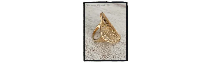 Bague Large Ajourée Arabesques En Plaqué or 18 Carats 750/1000 Bijoux