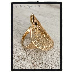 Bague Large Ajourée Arabesques En Plaqué or 18 Carats 750/1000 Bijoux