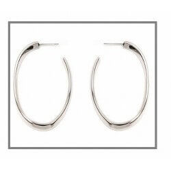 Boucles D'oreilles Créoles Ovales Ouvertes Argent Massif 925/1000 Rhodié
