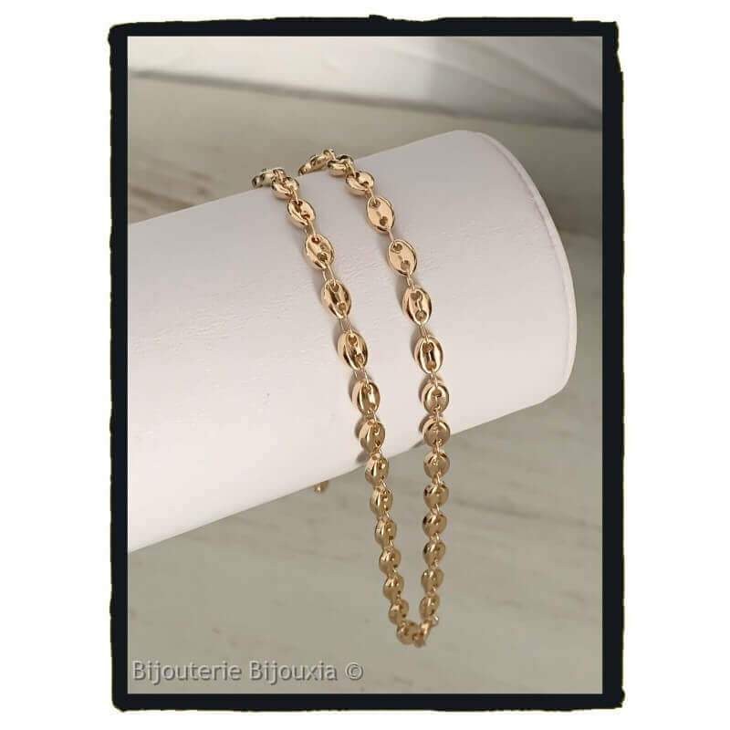 Chaîne Maille Grain de Café 45cm x 4mm En Plaqué Or 18 carats Bijou Femme