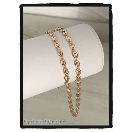 Chaîne Maille Grain de Café 45cm x 4mm En Plaqué Or 18 carats Bijou Femme