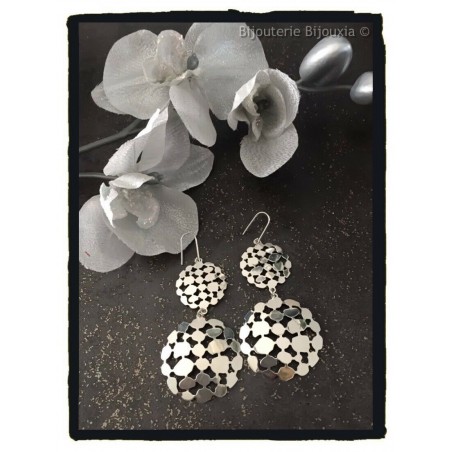 Boucles D'oreilles En Argent Massif, Motifs Lunes Ajourées - Occasion, Style Ethnique/bohème