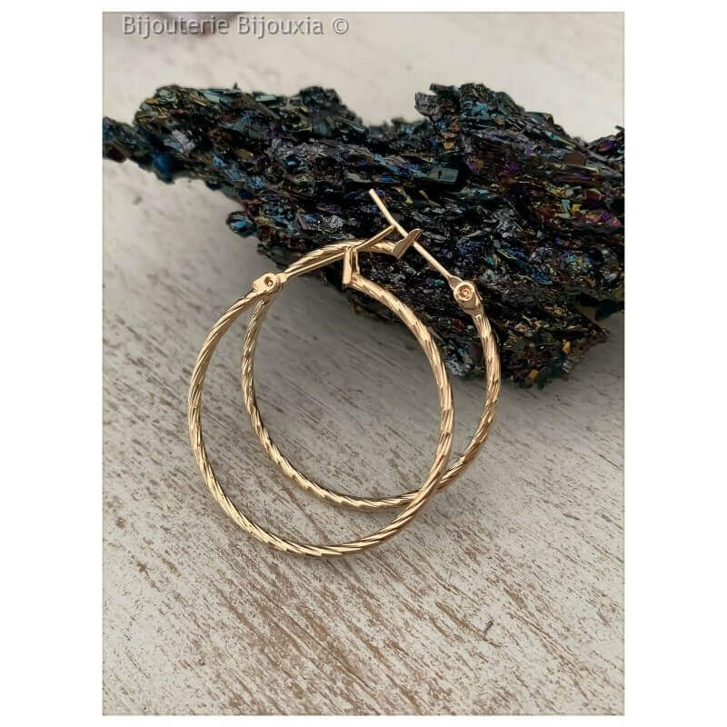 Créoles fines 3 cm Torsadées Plaqué Or 18 CARTAS Bijoux Femme