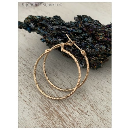 Créoles fines 3 cm Torsadées Plaqué Or 18 CARTAS Bijoux Femme