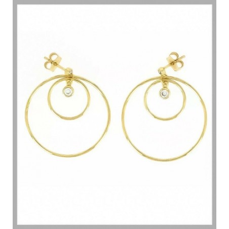 Boucles D'oreilles Double Anneaux Avec cristal Zirconium En Plaqué Or 18 carats