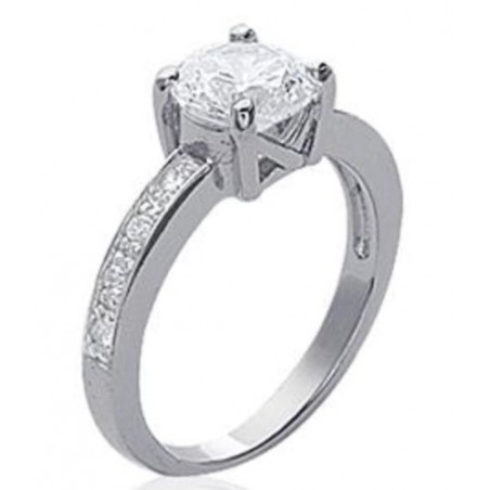 Bague Solitaire Zirconium Argent Massif 925 Rhodié  Taille 54 Bijoux Femme