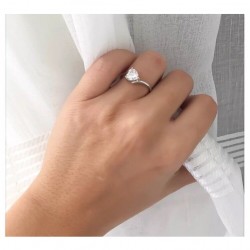 Bague Solitaire Cristal Coeur Zirconium Argent Massif 925/000 Rhodié T50 à 66 AU CHOIX