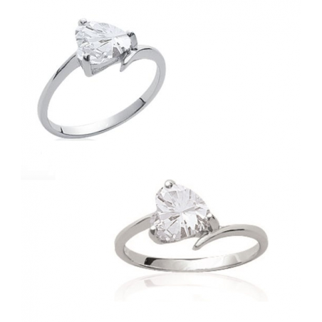 Bague Solitaire Cristal Coeur Zirconium Argent Massif 925/000 Rhodié T50 à 66 AU CHOIX