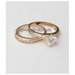 Bague double Alliance Solitaire ZIRCONIUM Plaqué or 18 CARATS 5 Microns Bijoux 
