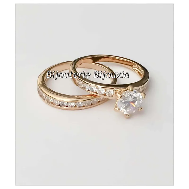 Bague Double Anneaux En Zirconiums Bleus - Taille 60, Plaqué Or 18 Carats, Neuf Avec étiquettes