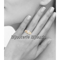 Bague double Alliance Solitaire ZIRCONIUM Plaqué or 18 CARATS 5 Microns Bijoux 