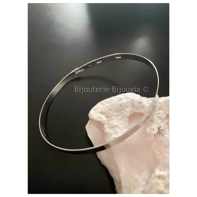 Bracelet Jonc Flexible En Argent Massif 925/000 Rhodié - Neuf Avec étiquettes, Bijouxia