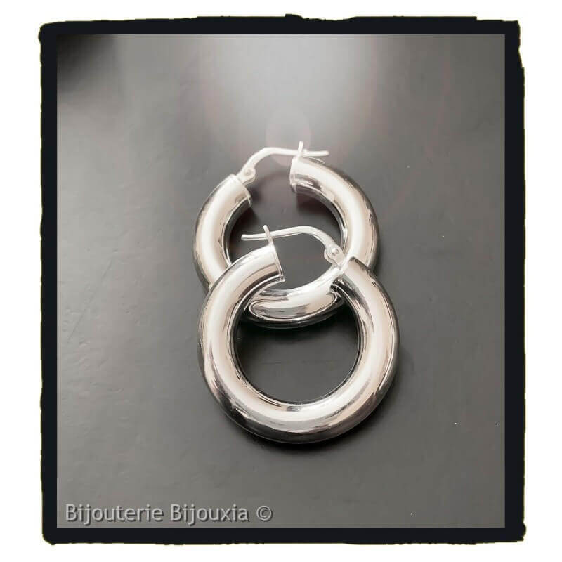 Boucles D'oreilles Créoles Épaisse 2,5CM En Argent Massif 925/000