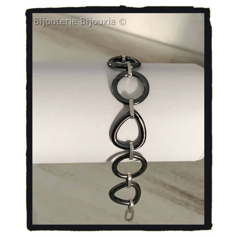 Bracelet Magnétique Acier Noir en Maillons Plats - Bracelets Tendances