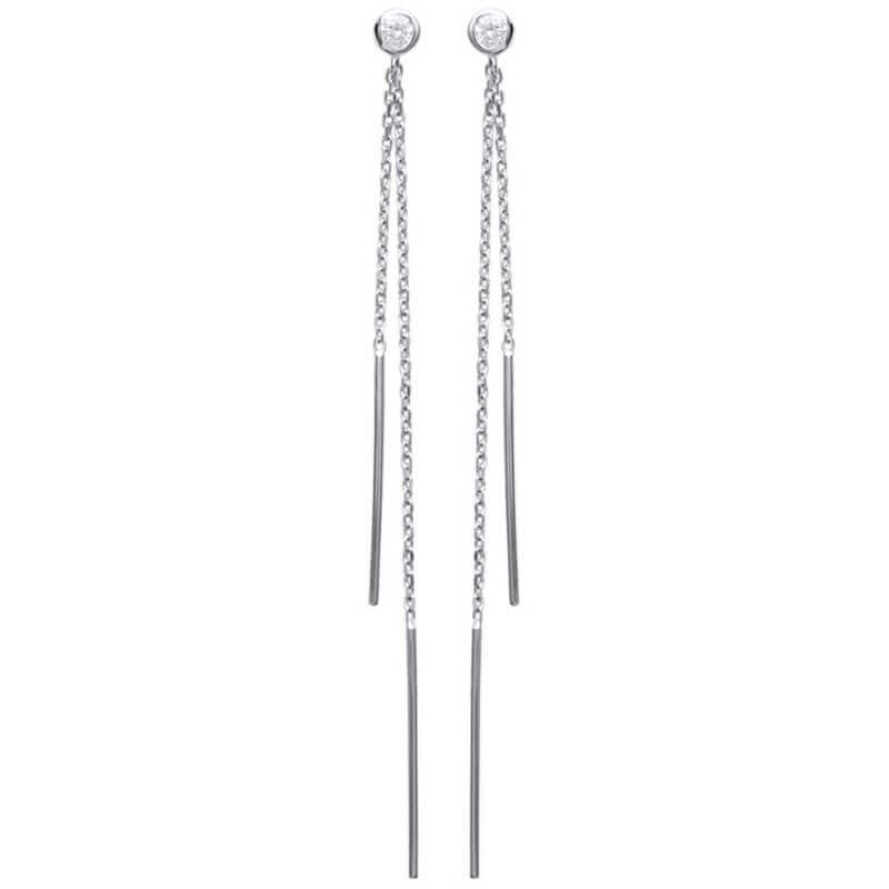 Boucles D'oreilles Chaînettes Pendantes ZIRCONIUM Argent Massif 925 Rhodié