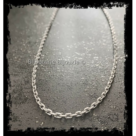 Chaîne 50cm x 2,25mm Maille Forçat Épaisse Argent Massif 925/1000 RHODIÉ