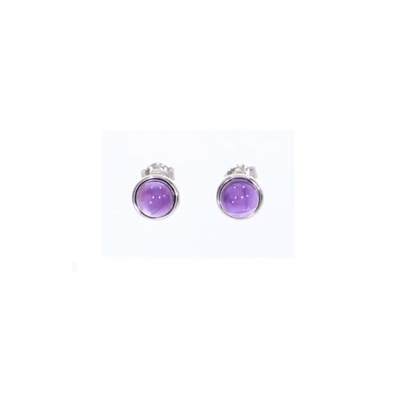 Boucles D'Oreilles Puces En Argent 925 - Pierre Améthyste Violette 6mm - Bijouxia Neuf