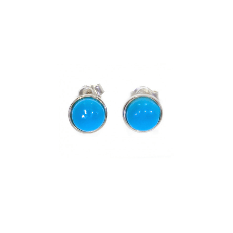 Boucles d'oreilles Puces Pierre 6MM Turquoise & Argent Massif Rhodié 925/1000