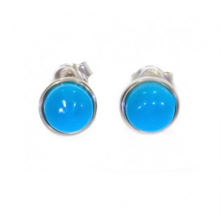 Boucles d'oreilles Puces Pierre 6MM Turquoise & Argent Massif Rhodié 925/1000