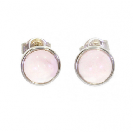 Boucles d'oreilles Puces 6MM Pierre Quartz Rose & Argent Massif Rhodié 925/1000