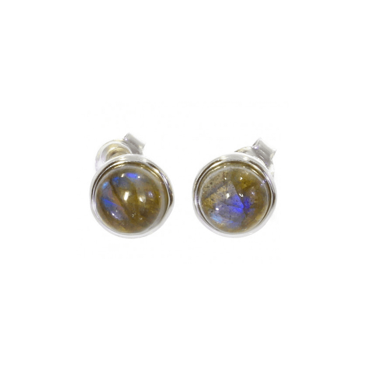 Boucles d'oreilles Puces 6MM Pierre Labradorite & Argent Massif Rhodié 925/1000