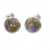 Boucles d'oreilles Puces 6MM Pierre Labradorite & Argent Massif Rhodié 925/1000