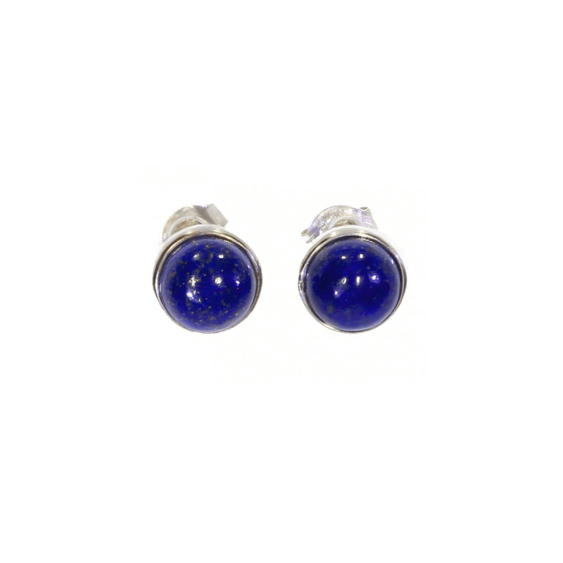 Boucles d'oreilles Puces 6MM Pierre Lapis Lazuli & Argent Massif Rhodié 925/1000