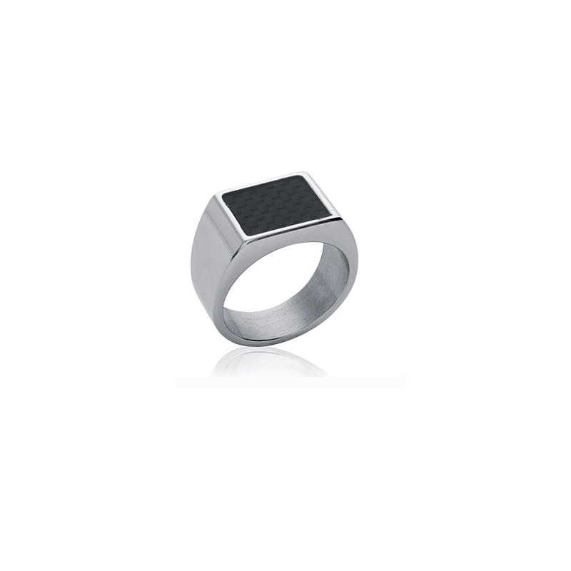 Bague Taille 66 Chevalière Homme Acier Inox et carbone