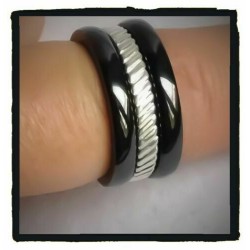 Bagues Céramique et Argent Triple Assemblage Tailles 50-52-54-56-58-60