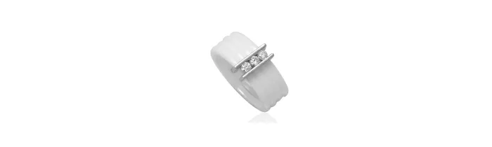 Bague Céramique Blanche Et Argent Massif Cristaux Oxyde de Zirconium T.50 à 60