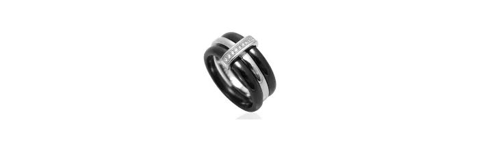Bague Microserti En Céramique Noire Et Argent Massif T50 à 62