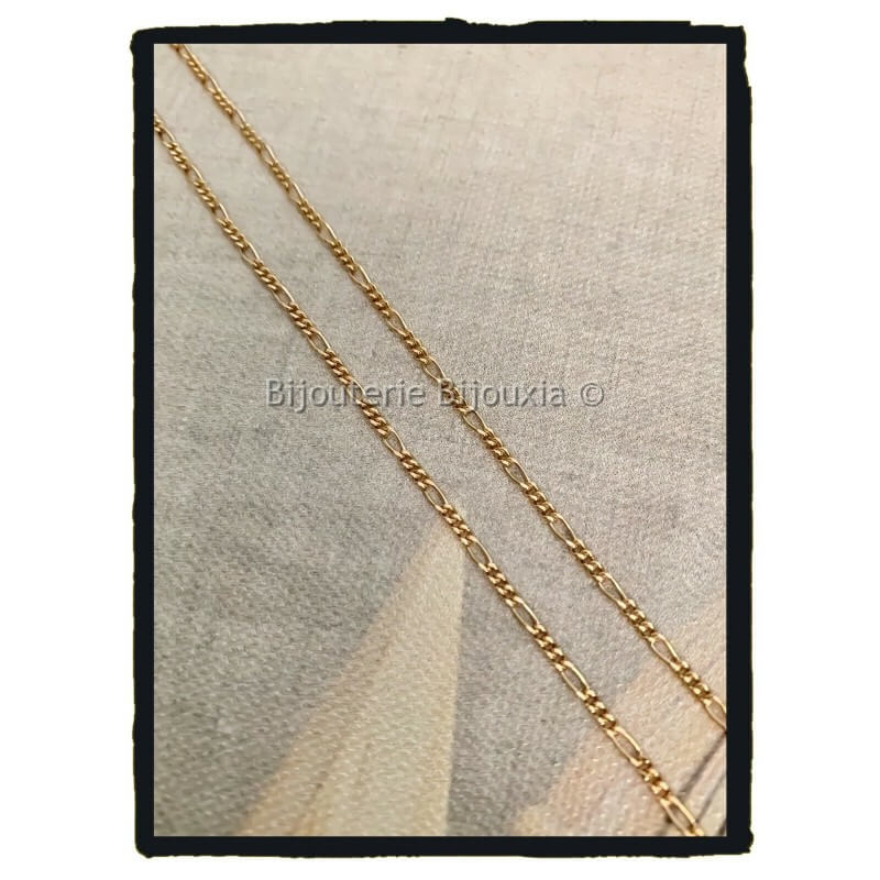 Chaîne 50 cm Figaro diamantée Plaqué or 18 Carats 750/000