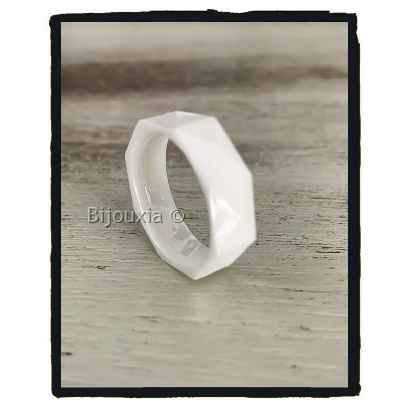 Bague Alliance Facettée Céramique BLANC Bijoux Tailles 50-52-54-56-58-60