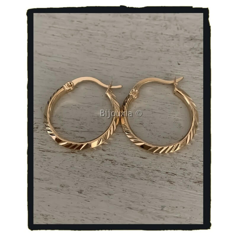 Boucles d'oreilles créoles Plaqué or Sans pierre Rond Jaune - 40180013032R00 • Histoire d'Or